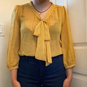 xhilaration mustard yellow sheer button up blouse